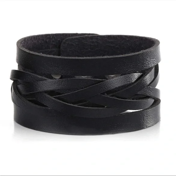 Black Leather Braided Bracelet - Picture 3 of 6
